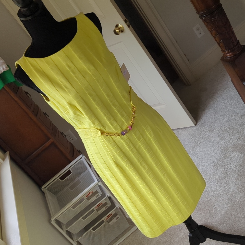 Size 6 Lemon Yellow Textured Milly Sheath Dress